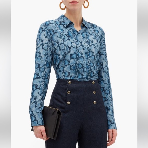 Altuzarra Chika blue python snake print silk blouse - Picture 1 of 8